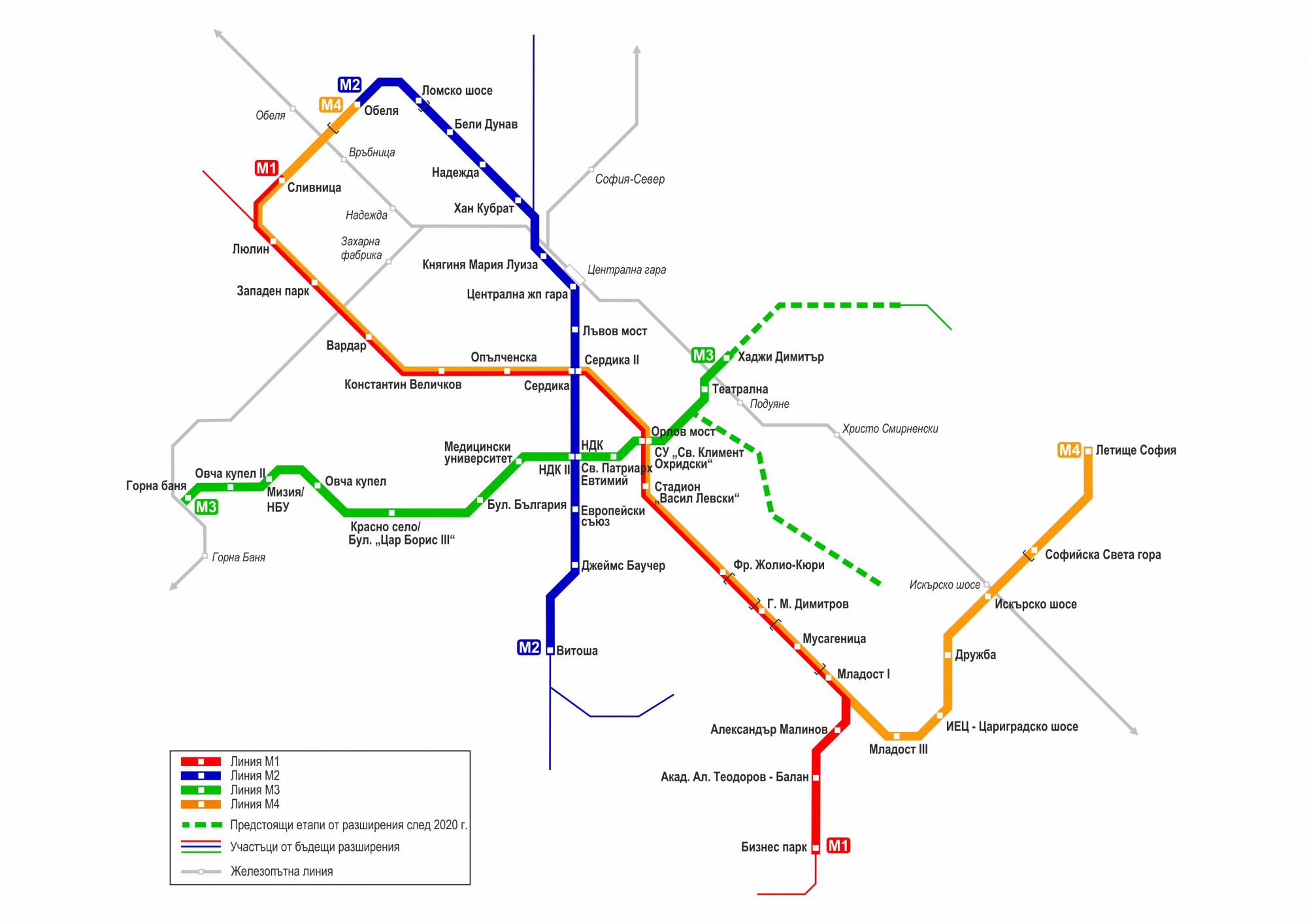 Актуална схема на софийското метро